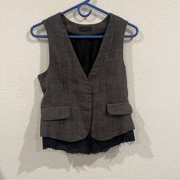 Ikks Tops - IKKS brown black gray plaid steampunk vintage look vest hook eye front size 36